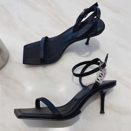 2021 New Square Toe Women Sandals Crystal Letters Decor Women Pumps Sexy High Heels Silk Wedding Dress Shoes Gladiator Sandal